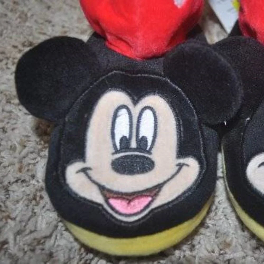 Toddler Boys Disney Mickey Mouse Slippers 9/10T Red Black Booties Slip On Winter